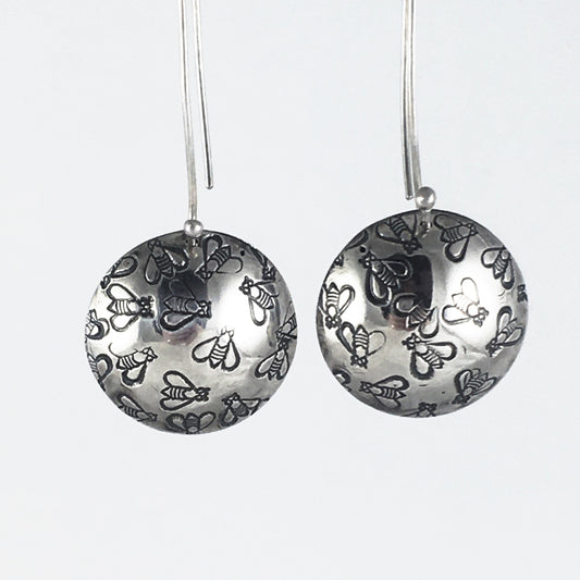 Silver Bee Drop Earrings