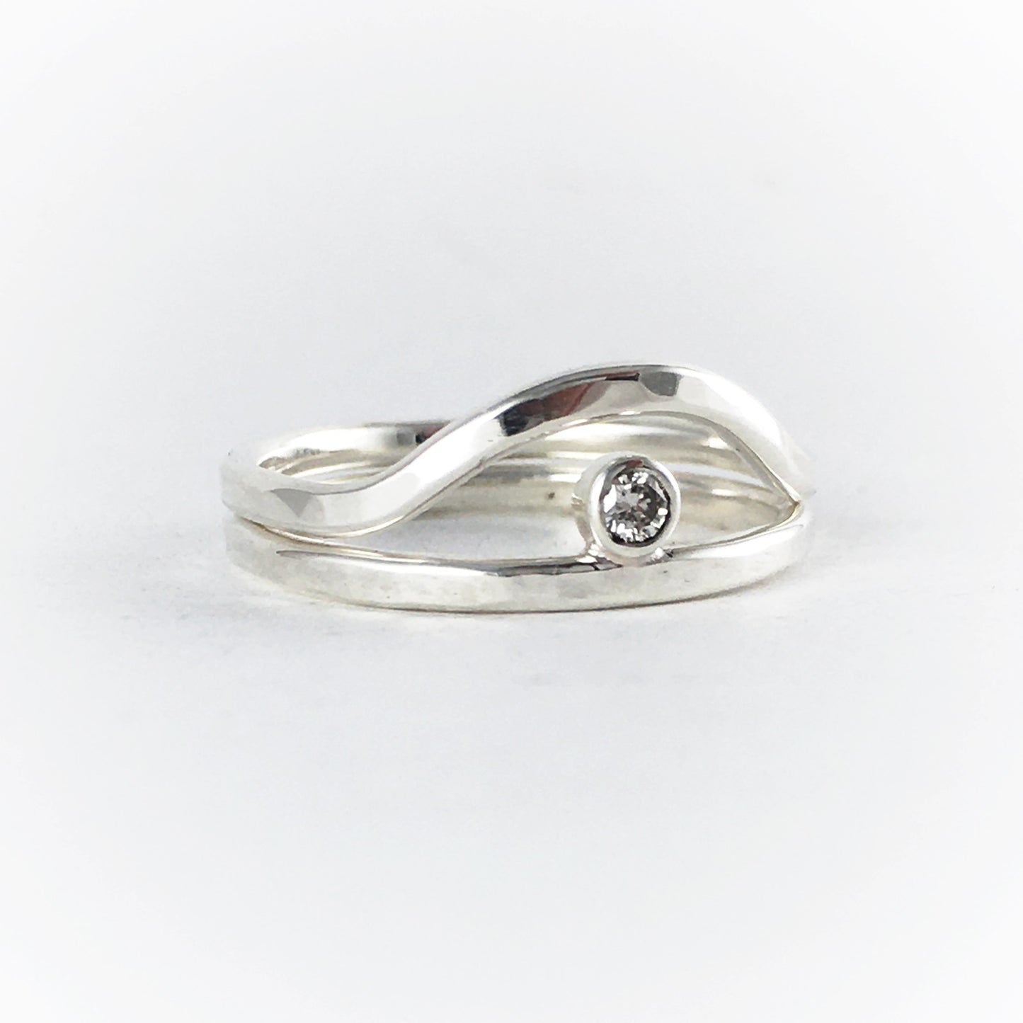 Stacking Eye Rings Set: sterling with salt and pepper diamond