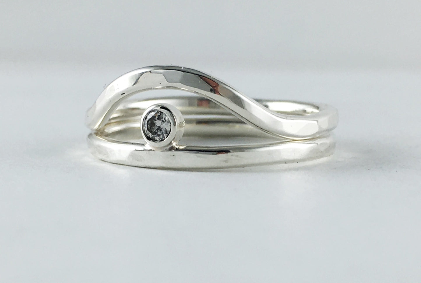 Stacking Eye Rings Set: sterling with salt and pepper diamond