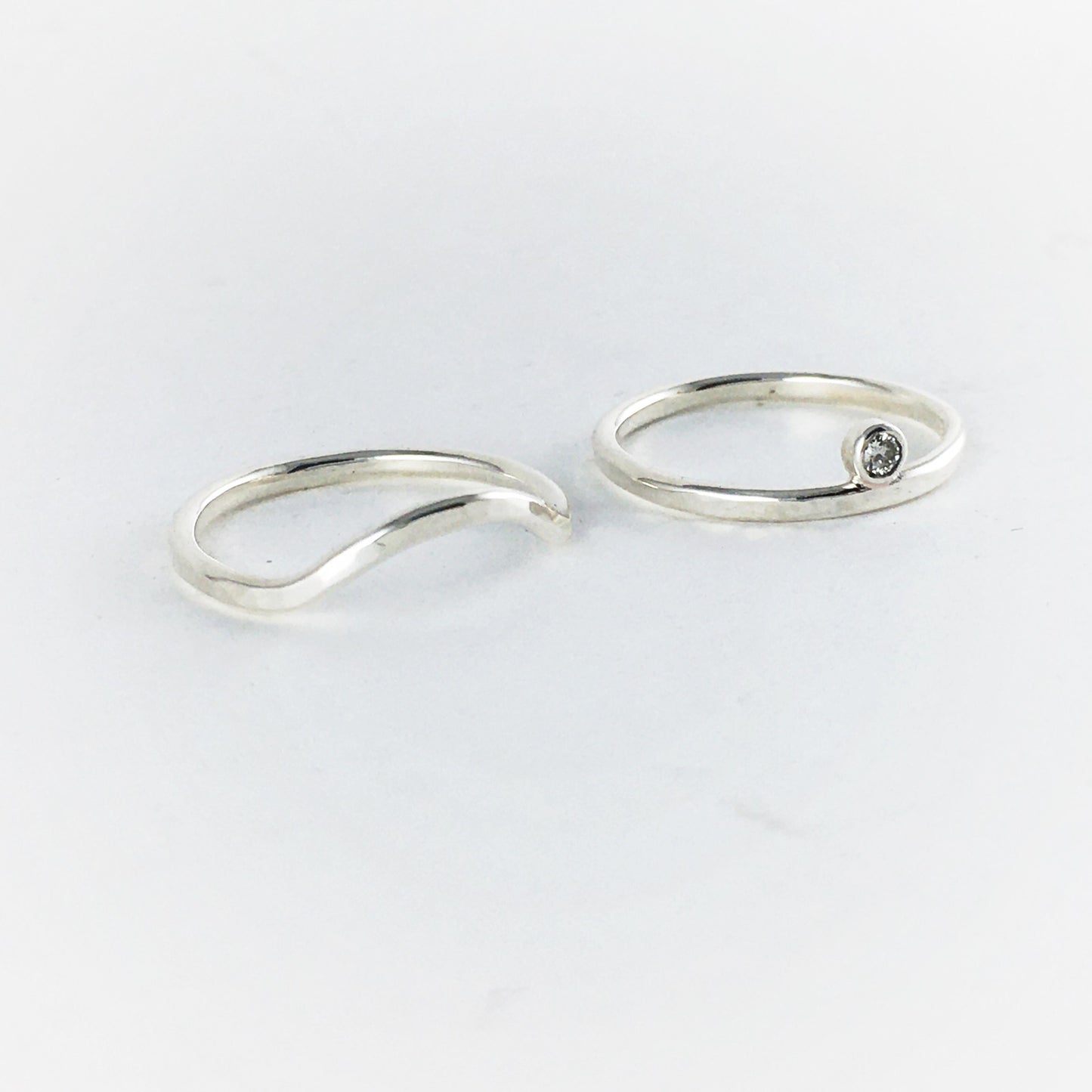 Stacking Eye Rings Set: sterling with salt and pepper diamond