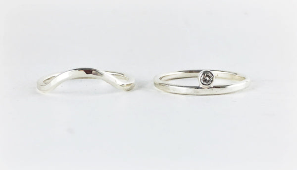Stacking Eye Rings Set: sterling with salt and pepper diamond