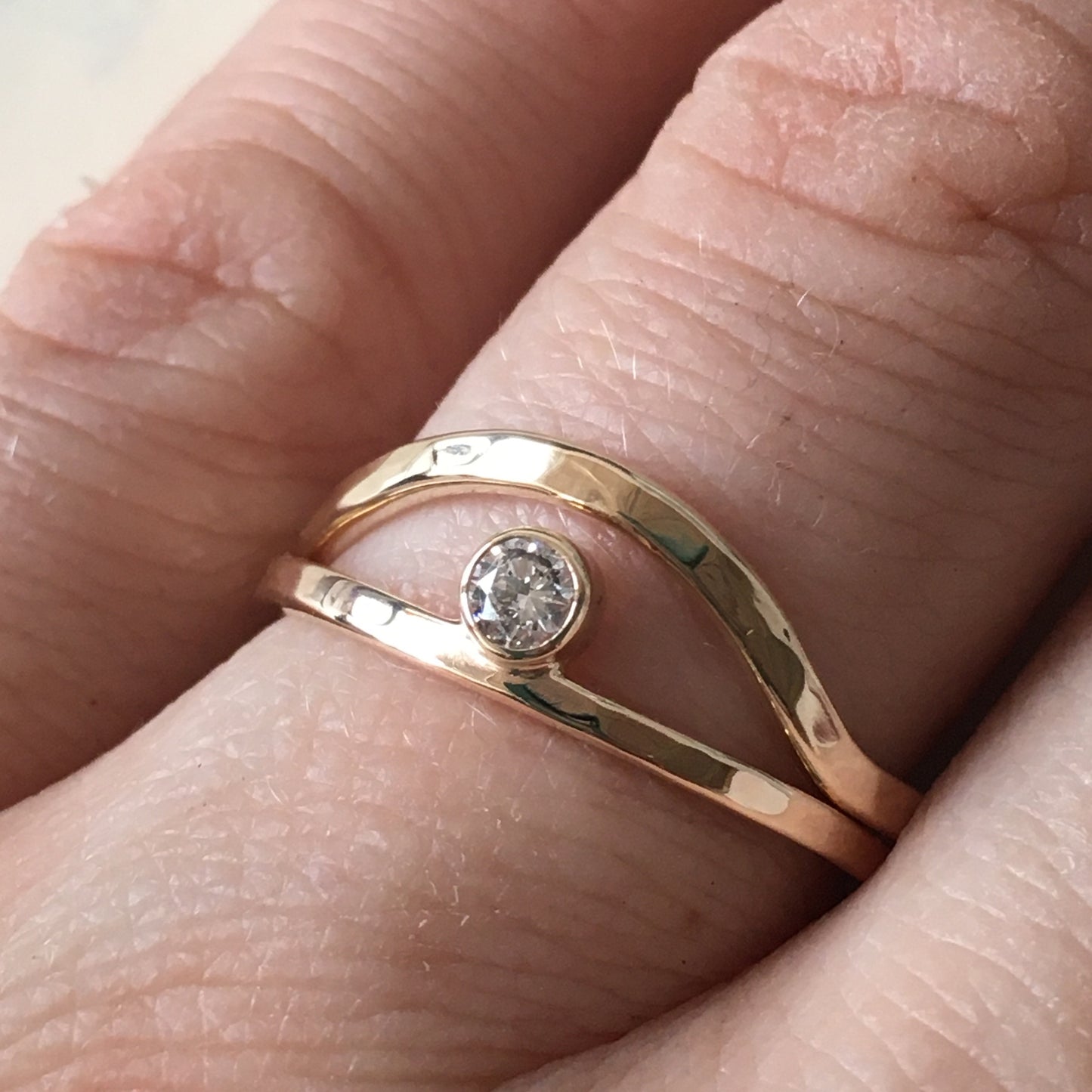 Gold Stacking Eye Rings Set: 14k yellow with salt and pepper diamond