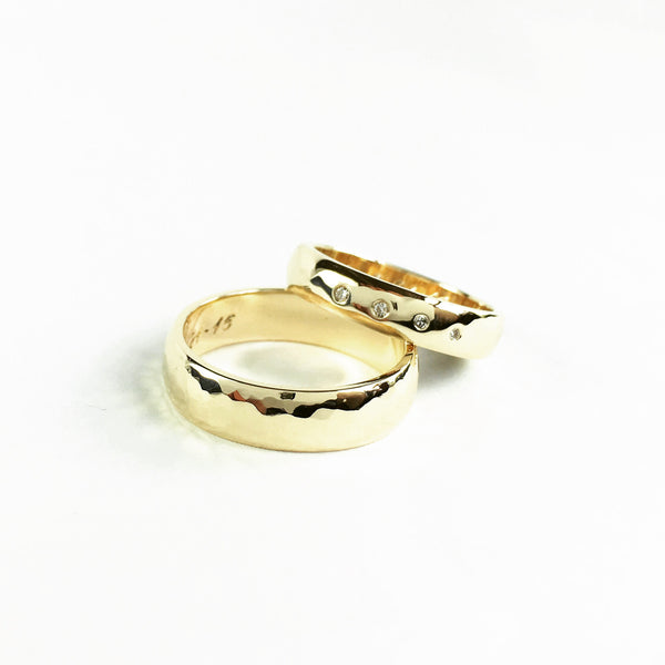 14k Yellow gold hammered wedding bands