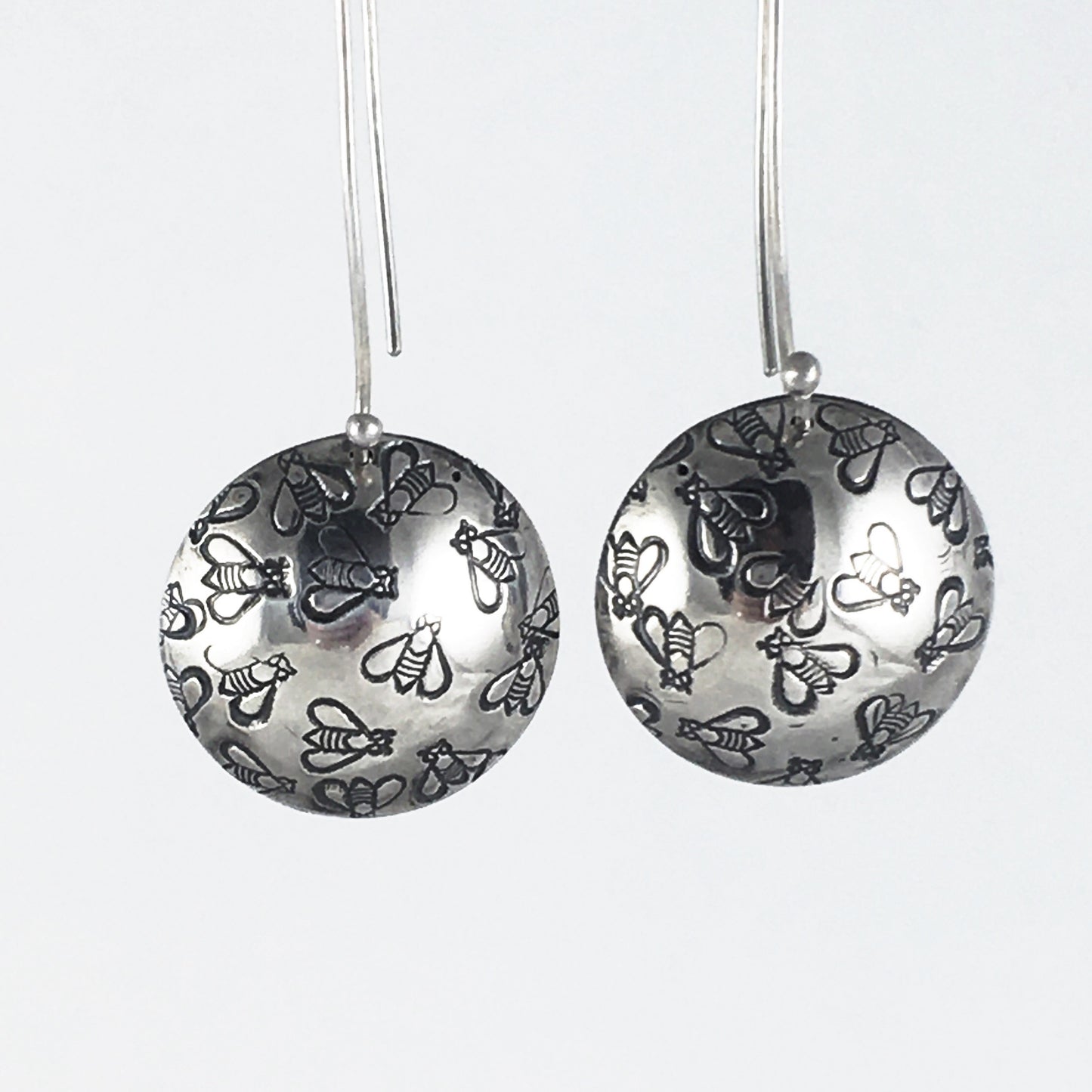 Silver Bee Drop Earrings