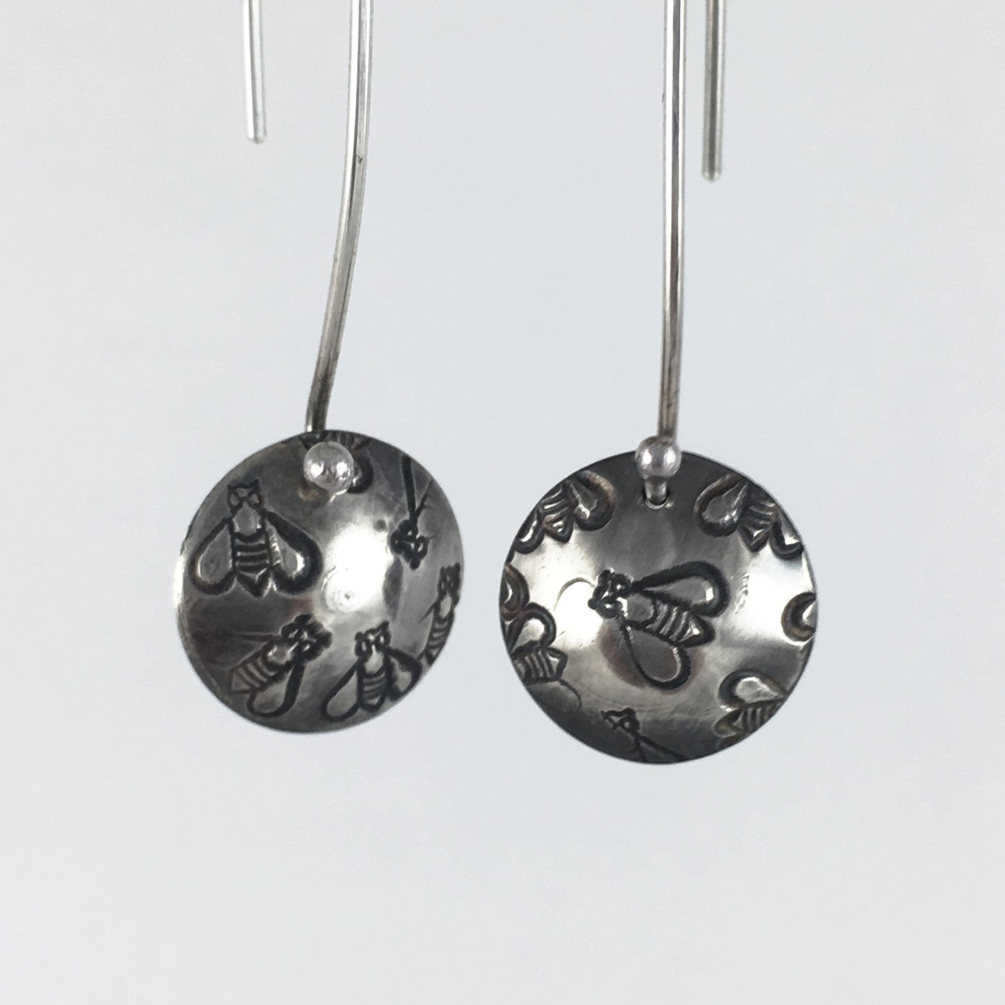 Silver Bee Drop Earrings