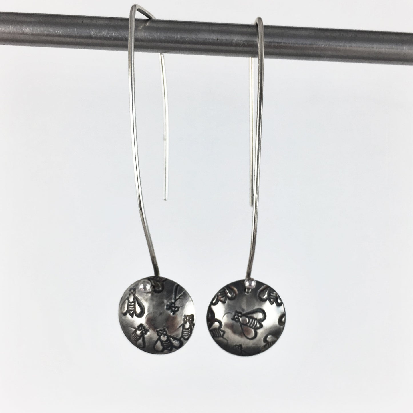 Silver Bee Drop Earrings