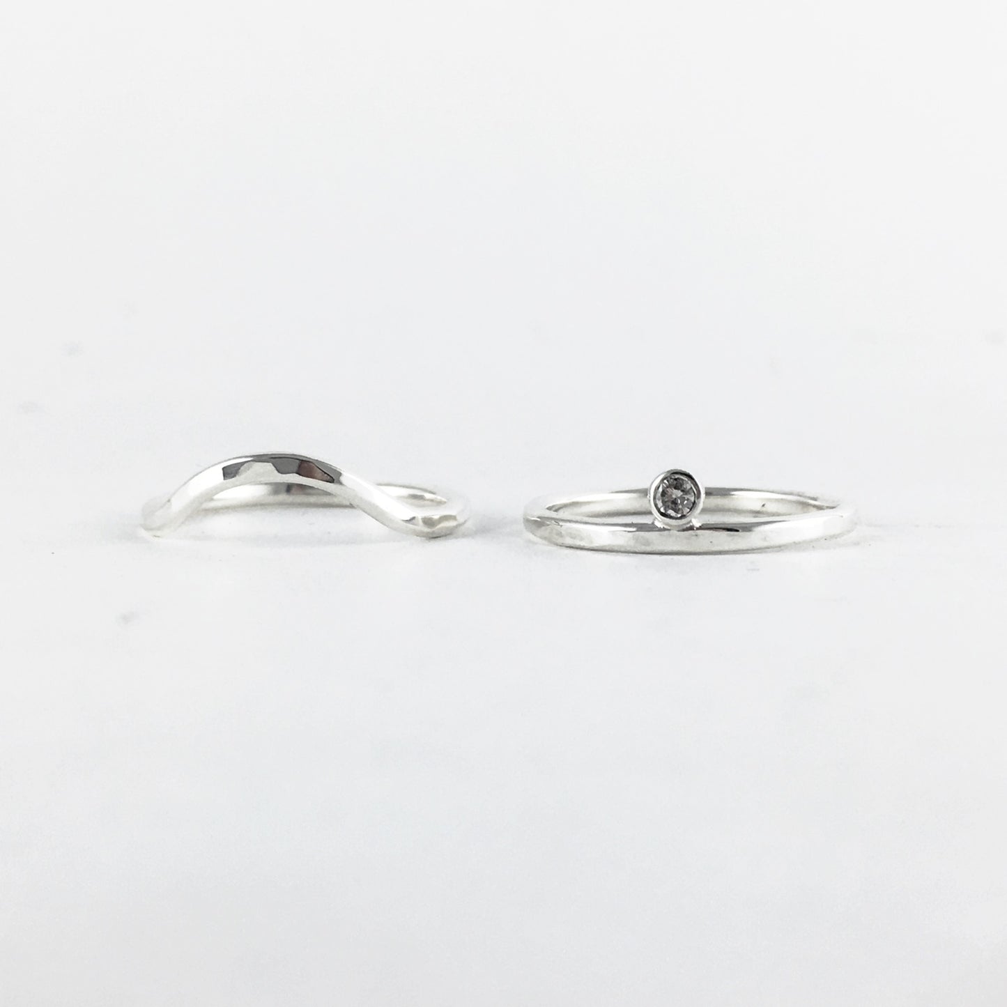 Stacking Eye Rings Set: sterling with salt and pepper diamond